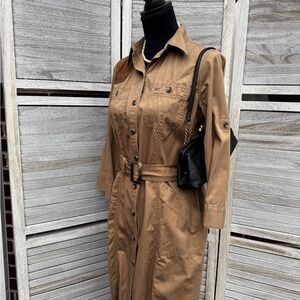 Lauren Ralph Lauren Petite Shirt Dress Brown Belted M Petite